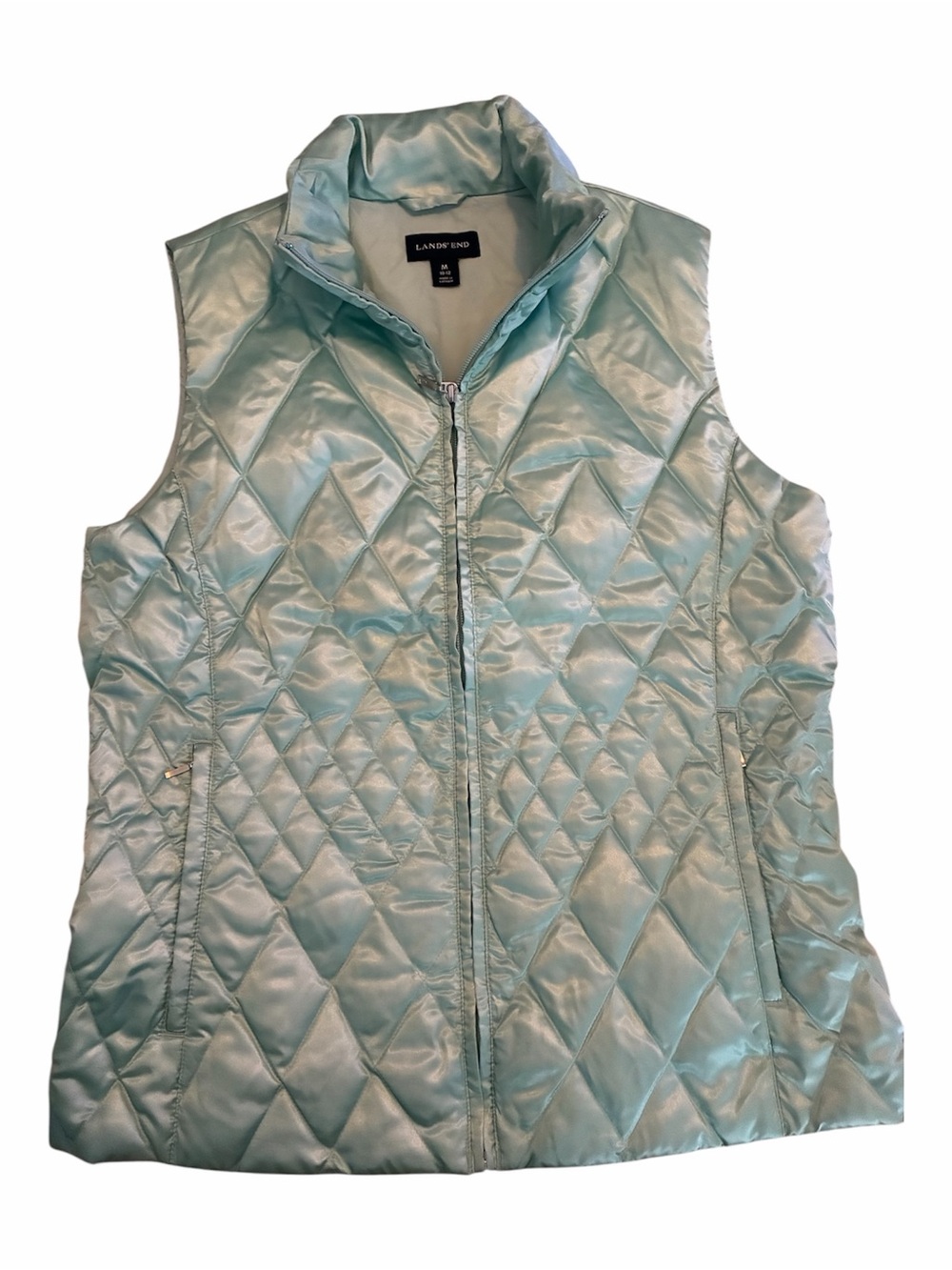 Lands' End Women’s Quilted Diamond Down Puffer Vest Seafoam Green Blue M